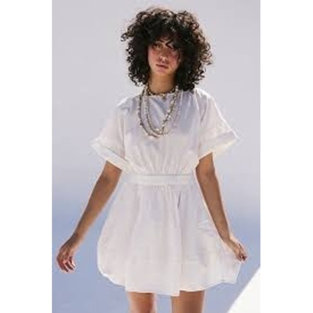 Free People Full Time Fun Mini Dress White Cotton Elastic Waist Womens Size M